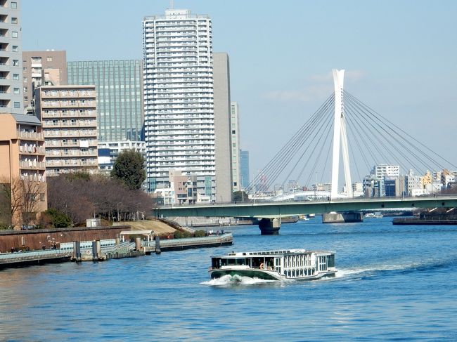 2月11日は建国記念日で祝日。朝から青空が広がり”街並み散歩”に出かけてきました。<br /><br />＜コース＞<br />　歌舞伎座〜築地本願寺〜築地場外市場〜波除神社〜勝鬨橋〜月島〜<br />佃島〜住吉神社〜聖路加タワー<br /><br />コースは東京・中央区観光協会の「お勧め散歩コース」を参考にしてます。<br />http://www.chuo-kanko.or.jp/walking/