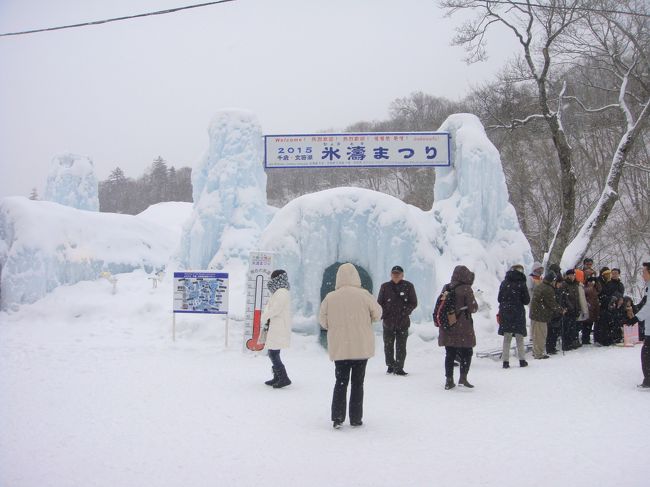 とうとう最終日となってしまいました。<br /><br />今まで、すごくいい天気に恵まれましたが、最終日は大雪が降っていました・・・・・<br />飛行機が飛ばないかも？　　　心配です。<br /><br />阿寒湖から支笏湖までひたすら走るたびになりました（約３２０キロメートル）<br />途中で日勝峠に立ち寄り十勝平野を眺望を見たり（雪で見れませんでした）松山千春の友人が経営するレストランで昼食をとり、さらにひたすら走ります。<br /><br />ようやく支笏湖に到着です・・・・・ここは夏に来た時にハチに刺されて手がパンパンに腫れ上がったところです。<br />この時期はハチもいないので安心ですが（笑）<br />氷瀑祭りを見物してから、新千歳空港へ向かい帰途につきます。<br /><br />此処まで順調にスケジュールを計画通りに進んできましたが、案の定最後に大雪で飛行機が１時間遅れとなってしまいましたが、冬の北海道でそれくらいのことは遅れにならないとの事・・・・・・そういわれれば確かに！<br /><br />と言うことで最後までこんな旅行記にお付き合いくださいましてありがとうございました。<br />