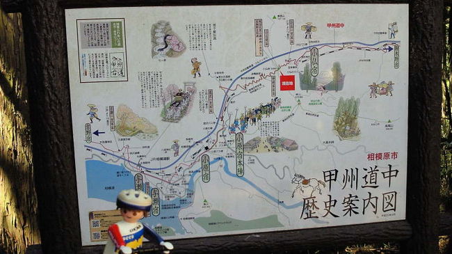 甲州街道の旅もはや3回目。この日は東京から神奈川に入り、甲州街道では初の峠越えもありました。<br /><br />中山道の時には人気（『にんき』ではなく『ひとけ』です）のない峠越えが多かったので少し心配していましたが、小仏峠の頂上は即席の観光案内所みたいな場所もあり、なかなかにぎわっていました。いくつもの登山道が小仏峠につながっているのと、桜も咲き始めていい陽気だったからでしょうか。<br /><br />小仏峠を越えた後は相模湖駅で終わりにしようと思っていましたが、意外と早い時間に駅に着いてしまったため、もう一つ先の藤野駅まで歩くことにしました。藤野駅は神奈川県最後の駅なので、次回はとうとう山梨県に突入です。