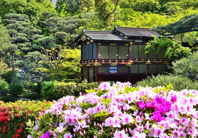 相楽園（そうらくえん）は、神戸が誇る本格的な日本庭園と３つの国指定重要文化財、神戸市の行事と外国からの賓客を迎える迎賓館を配した施設です。元々は元神戸市長 小寺謙吉氏の先代 小寺泰次郎氏の本邸として明治末期に営まれた庭園がはじまりです。<br />樹木や築山、名石、滝、池、茶室などが配された池泉回遊式庭園は、神戸都心に居ながら深山幽谷の景が愉しめる唯一のものですが、西洋文化の影響を感じさせる広場的な洋風空間もあり、和と西洋の文化が融合した明治・大正期の趣も見られます。<br />また、蘇鉄園や樹齢５００余年の大楠、春に咲き乱れるツツジと秋には紅葉も見所です。重厚な正門と欧風建築が印象的な旧小寺家厩舎や珍しい船屋形、旧ハッサム邸の他、茶室「浣心亭」の佇まいが庭園の景観と見事に調和しています。<br />２００６年に国登録記念物（名勝地）に登録されています。<br />相楽園のHPです。<br />http://www.sorakuen.com/