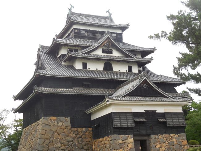 出雲大社の帰りに松江城をぶらぶらしました。<br />2015年７月に国宝に指定されたばかりの現存12天守の１つ。1611年に完成した天守は、白と黒の調和が取れた見事なお城でした。