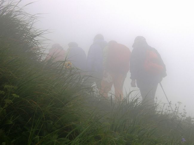 久喜市山歩会の７月月例山行は田沢湖温泉郷で泊まり「秋田駒ケ岳」に登り・八幡平で泊まり「八幡平」を２１名で歩きました。<br />「秋田駒ケ岳」では霧と風邪に悩まされましたが高山植物に癒され全員完歩出来ました。<br /><br />今回の秋田駒ケ岳は霧で景色が見られなかったので、2008.09.29に登ったブログを見ていただくと秋田駒ケ岳の素晴らしい景観が見られますのでアクセスして見比べてみてください。<br /><br />http://4travel.jp/travelogue/10276523