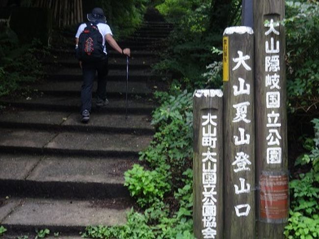 昨夏の石鎚登山に続いて、今年は大山登山を計画。２泊３日の真ん中の日をメインの登山に充て、前日は往路移動と鳥取観光、３日目は、広島県尾道観光と復路移動の日とした。大好きな温泉も楽しめるように、１泊目は海沿いの鳥取皆生温泉、２泊目は高速を途中で降り、川沿いの岡山県湯原温泉に宿泊した。<br /><br />　２日目は、いよいよ登山本番。１０時２０分に夏山登山口を登り始め、１２時５０分に弥山登頂、午後３時半に行者登山口に下山、４時２０分に元の夏山登山口に帰った。天候不良で、ガスのため眺望を楽しむことはできなかったが。森の緑の美しさや高山植物の花の可憐さには癒された。日頃の運動不足がたたって、登りの階段の連続や６，７合目あたりの急勾配の道に苦しめられたが、それだけ登頂の喜びは大きかった。岡山まで戻り、湯原温泉泊。