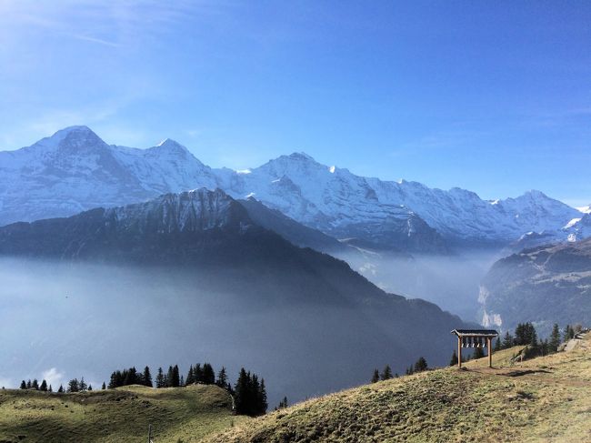 　一昨年、ユングフラウヨッホのスフィンクス展望台が８月と言うのに吹雪いていまして、挽回のため気候が安定しているという９月下旬にスイスの名峰を見に行くことにしました。<br /><br />　４泊６日という短いものでしたが、全工程晴天。　<br />     素晴らしい山々を見ることができました。　<br />     スイス・インターナショナル・エアラインズ１６１便でチュウーリッヒへ直行。　やはり、直行便は便利です。