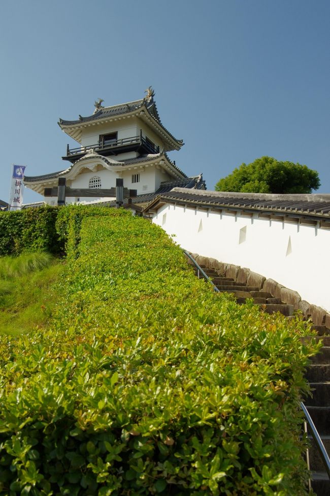 日本平を出発して一路、西へ進みます。<br /><br />途中、昼食に立ち寄ったのが地元でも評判で<br /><br />うまくて安い漁港の食堂です。<br /><br />焼津の小川漁港にある食堂で海鮮丼を食べました。<br /><br />ネタもボリュームも文句なしの逸品でした。<br /><br />小川漁港から車で１５分くらいで島田市の蓬莱橋に到着します。<br /><br />蓬莱橋は木製の橋では世界一の長さでギネスブックにも載ってます。<br /><br />そして、さらに西へ向かい東海の要ともいえる<br /><br />掛川城に登城します。<br /><br />掛川城は内助の功で有名な山内一豊が居城とした城です。<br /><br />天守は安政東海地震で崩壊しましたが、<br /><br />平成６年に復元されました。<br /><br />白漆喰で化粧された天守は美しくそびえていました。<br />