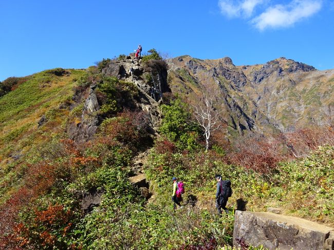 紅葉が見頃の谷川岳に登ってきました。<br />ロープウェイは使わず、西黒尾根～オキの耳・トマの耳～天神尾根～田尻尾根を歩きましたが、山頂付近と天神尾根は大渋滞でした。<br /><br />＜行程＞<br />→土合8:33（鉄道）<br />土合駅8:46－9:07西黒尾根登山口－11:10トマの耳－11:31オキの耳11:45－12:04肩ノ小屋－13:08田尻尾根下山口－13:45田尻尾根登山口13:53－14:12山岳資料館14:42－15:01土合駅（徒歩）<br />土合15:34→（鉄道）