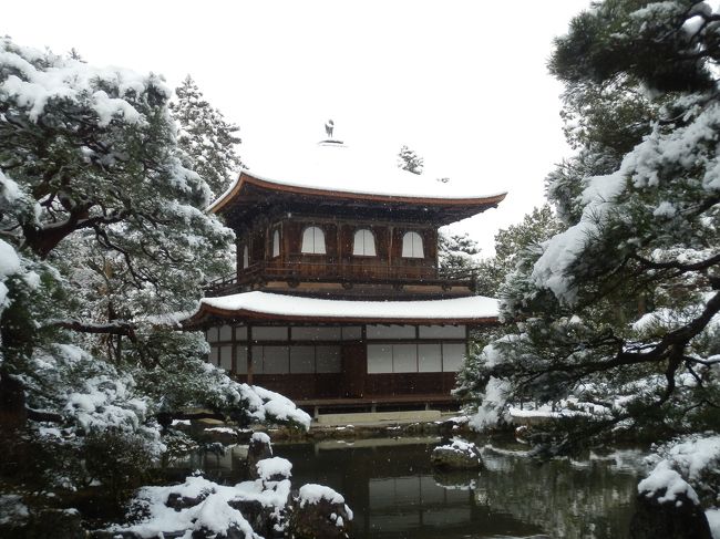 毎冬恒例の京都の非公開文化財特別公開「京の冬の旅」．2015年は第49回となる．<br />2011年，2012年，2014年に続き4回目の公開にあわせた入京となる．<br />京の冬の旅の特別公開は拝観料\600，10:00～16:00(一部例外あり)．<br />初日，上賀茂神社をあとにする頃には日が傾き始めていた．残り1時間ほどで北野天満宮を目指す．<br />2日目も京の冬の旅を中心に文化財＋未訪重文巡り．朝ホテルを出ると前年同様に雪が積もっていた．<br />前年は雪の金閣だったので，今回は雪の銀閣だということで慈照寺からスタート．<br /><br />過去の旅行を思い出しつつ作成した備忘録．