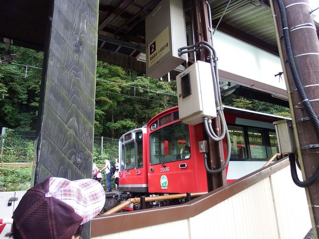 ２０１５年１０月９日、富士屋ホテルを散策した後は、宮ノ下駅に行って見ます。駅は急な坂道の上にあります。普段なら、行かない息子が、鉄道見たさに駆け上ります。丁度、駅には上下線が到着して、華やいだ雰囲気でした。息子は、もう数本の列車の行き来を見たかった様ですが、エクシブ箱根離宮に戻ります。