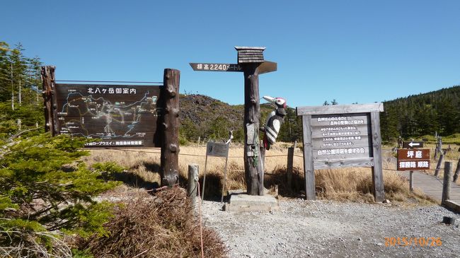 2014年秋と同じくゆったり２連泊の旅です。<br />今年はクラシックリゾート蓼科を訪れたのですが、時季が遅く<br />紅葉・黄葉どちらも見頃は終わっていましたが３日とも天候に<br />恵まれ楽しい旅ができました。<br /><br />「北八ヶ岳ロープウェイ」頂上の坪庭巡り・森林浴展望台からの<br />眺望・山頂で食した「おにぎり」のおいしさなど十二分に満喫できました。<br /><br /><br />1日目<br />JR名古屋駅　11:00発　　　JR塩尻駅12:53着<br />＜ワイドビューしなの9号普通車指定席＞<br />JR塩尻駅から  ホテル送迎バス：約60分<br /><br />2日目終日自由行動<br /><br />3日目<br />JR塩尻駅　13:03発　　　JR名古屋駅15:01<br />&lt;ワイドビューしなの12号普通車指定席＞<br /><br />自宅到着は16:00<br />