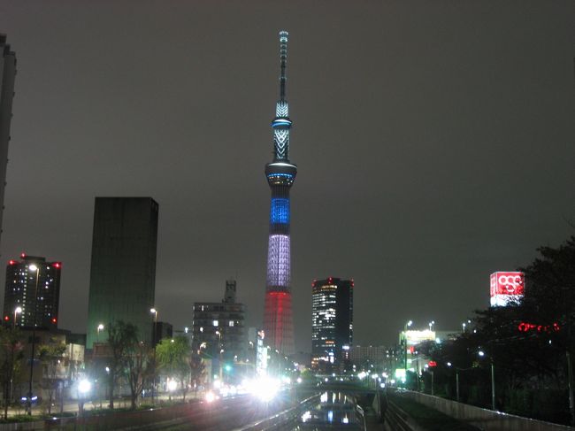 パリで起きた同時多発テロをうけて、東京スカイツリーは11月15日〜17日の3日間、フランス国旗と同じ３色にライトアップされました。<br />また11月24日の「和食の日」にあわせて11月20日〜24日には、和食をテーマにした「炊き込みご飯」「鍋」「卵かけごはん」のライトアップが行われました。