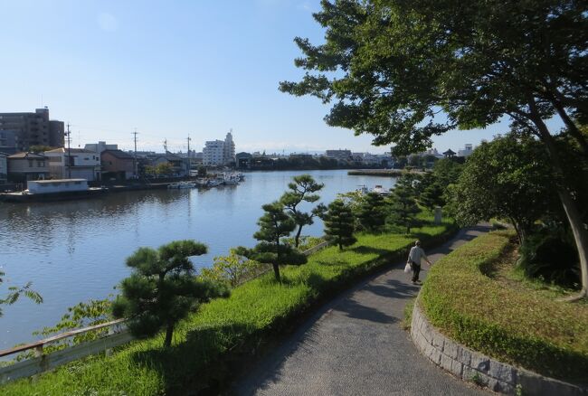 2015秋、宮の渡し(2/2)：宮の渡し(七里の渡し)、時の鐘、宮の渡し公園、アベリア、芙蓉