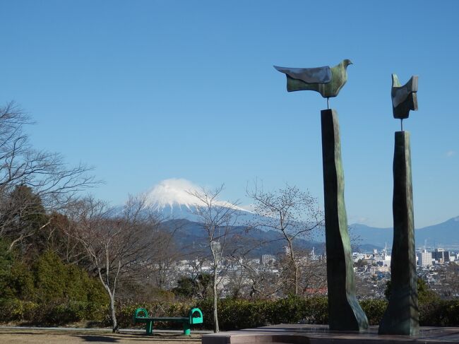 お正月から例年のような「白い積雪の富士山の姿」を見ていないので、今朝は日本平の山麓にある桜の名所・「清水船越堤公園」を散策する。<br /><br />先週からの冬らしい寒気到来のため、公園内の遊歩道を散策すると展望台からは富士山の五合目まで白い積雪の眺望が望まれ、園内の紅梅や木々に春の訪れを感じました。