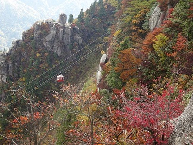 鈴鹿山麓かもしかマラソンに参加するための１泊２日の旅行。紅葉にはまだ早いだろうと思っていたのだが、御在所岳の頂上は紅葉が真っ盛り。ふもとの湯の山温泉のお湯はぬるぬる感が強いいい泉質だった。マラソン当日は、夫がハーフ、私は３ｋｍコースに出場した。寛平ちゃんがゲストで来ていた。