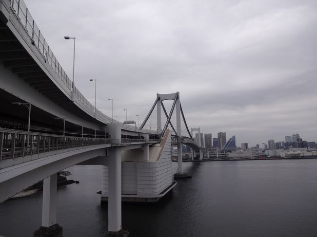 2ヵ月振りに夏の比国から少し肌寒い日本に戻りました。<br /><br />羽田空港には、家内と次男が出迎えてくれました。<br /><br />翌日は、東京散歩を兼ねて久振りのレインボーブリッジを徒歩で<br /><br />渡ることにしました。<br /><br />少し曇り空でしたが、それほど寒くはなく東京湾、高層ビル、お台場<br /><br />東京ゲートブリッジ、豊洲魚市場(築地魚市場移転先)などを<br /><br />レインボーブリッジ上から眺めました。<br /><br />橋の長さは1.7キロです。(1993年8月 完成)。<br /><br />*レインボーブリッジの美しい曲線。<br /><br />