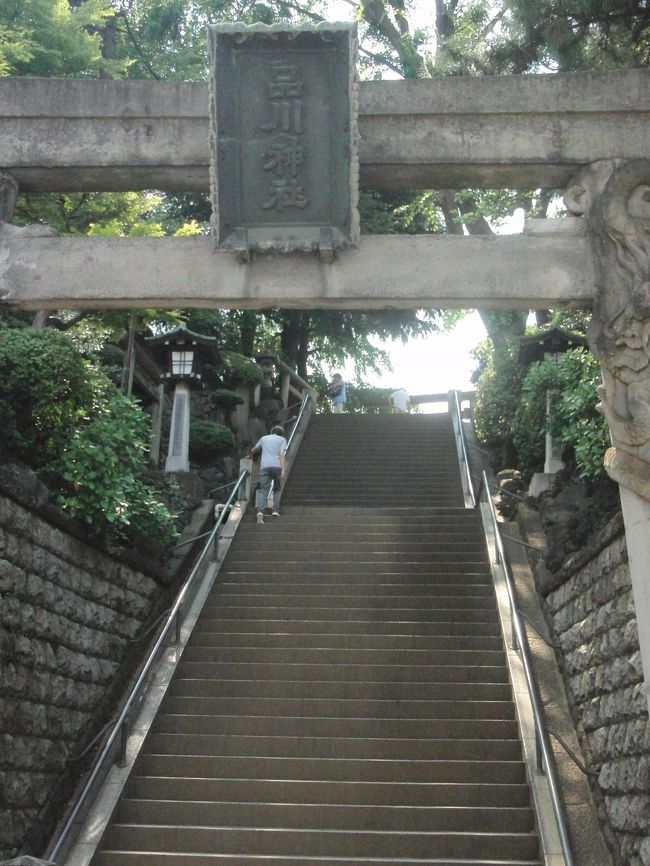 品川神社で品川富士に登る