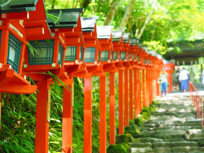 京都一人旅part2は貴船神社へ。<br /><br />早朝から稲荷山の登山（伏見稲荷神社の参拝）で足ががくがくでしたが、<br />鞍馬・貴船1dayチケットを手に入れていたので、<br />今静かなブームらしい貴船神社へ。<br /><br />京阪線を乗り継いで、京都駅から約1時間で（11時ごろ）到着。<br />京都市内（最高気温34度）よりもはるかに涼しい（気がする）貴船エリアのお散歩。