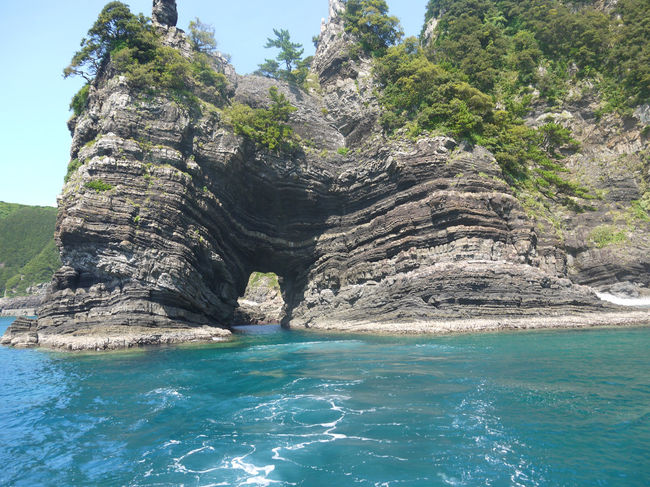 鹿児島県の西、東シナ海に浮かぶ甑島（こしきじま）列島へ「鹿の子ゆり」を見に行ってきました。<br />今回は地元の「きゃんぱくバスで行く甑島列島・1泊2日の旅」に申し込み、上甑島＆中甑島＆下甑島を満喫してきました。<br />集合は上甑島の里港で帰途は長浜港で解散です。<br />接続の都合で川内に前泊して「指宿の玉手箱」に乗車してきました。<br />2日目　甑島探訪初日　<br />川内駅から連絡バスで串木野新港まで行き、甑島フエリーで上甑島の里港に向かいます。<br />甑島へのアクセスはフェリーと高速船のみです。<br />里港に到着後、昼食を食べて、「きゃんぱくバス」で中甑島港へ行き断崖クルージングに乗船します。<br />写真は断崖クルージング<br />