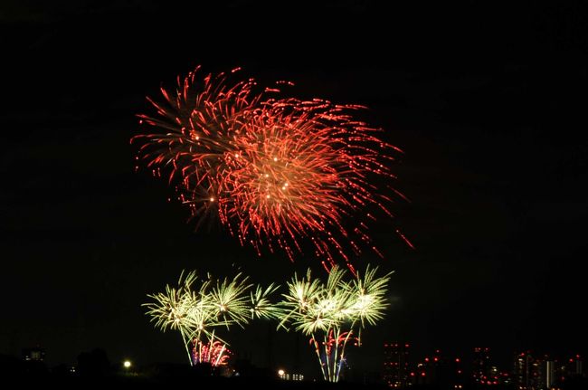守口市が2016年に市制施行70周年を迎えることを記念し、「守口市花火大会」が開催されました。最大2.5号玉を含む5000発の花火が夜空を彩りました。