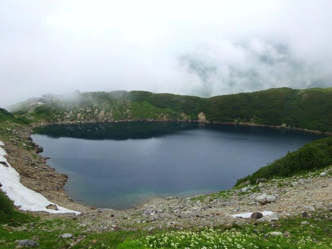 富山二日目。アルペンルートを上り室堂へ。あまりお天気がよくなく、スカーッと晴れ渡る風景ではありませんでしたが、ダイナミックに連なる山と広がるお花畑はすばらしい！<br />バスに乗ってこんな景色のところに来れちゃうなんてー。はじめて雷鳥にも遭遇しました。