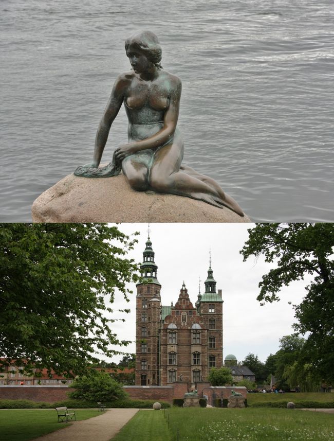 人魚像とローゼンボー宮殿　2016.5.26<br />Statue of the Little Marmaid/ Rosenborg Slot<br /><br />2016年8月11日に公開した「北欧・中欧の旅2016ハイライト」<br />http://4travel.jp/travelogue/11153875<br />に続く1日ごとの旅行記第6回です。<br />公開予定は定期的にではなく、およそ毎月2～3回程度になる見通しです。<br />写真と説明文はハイライトと重複する内容が少なからずあります。<br /><br />　◇　　　◆　　　◇　　　◆　　　◇　　　◆　　　◇　　　◆　<br /><br />前回2014年秋はスコットランドとフランスの友人宅を訪ねる14日間の一人旅でしたが、今回は友人と二人でストックホルムからウィーンまでの12日間の列車の旅です。<br />フライトは往路が羽田発ミュンヘン経由ストックホルムまでのルフトハンザ航空、復路はウィーン発成田までのオーストリア航空直行便、航空券の手配はJTBオンラインでした。<br /><br />日程はストックホルム（3泊）、コペンハーゲン（2泊）、ハンブルグ（乗換）、ベルリン（2泊）、プラハ（乗換）、ウィーン（3泊）です。<br />私にとってプラハとウィーン以外の都市は初めてで、訪問先の観光スケジュールは友人と手分けしてかなり詳細な計画を作って行きました。<br />この計画作りは大変ですが、添乗員ツアーと比べても充実した旅になることは何度も経験済みです。<br /><br />2日目　5月26日（木）くもりのち晴れ　気温15/9℃<br />前日の最高気温24℃に比べて大幅に低く、午後になって日差しがあり、爽やかな一日でした。<br />時差が完全には取れていないので5時に起きてしまい、髭剃りなどの身支度を整え、6時前にミストがかった天気の中を早朝の街歩きに出かけた。<br />まだ街のあかりや車のヘッドライトなどの光が残っており、晴れた朝とは全く異なる落ち着いた雰囲気がよかった。うすら寒さも感じた。<br />先ずは本日利用するバスの停留を確認するのが主な目的で、市バス1Aは駅の東側の通りなので、駅の構内からホームを経由して階段を上がったところにあるのが確認できた。<br />バス路線は上りと下りがあり、バス停も異なるため、停車したバスの運転手に場所を教えてもらった。<br />次はHOP-ON,HOP-OFF（乗り降り自由）バスの停留所で、駅の西側にあるとパンフレットに書かれているので探したが、なかなか見つからず、最後はコンビニのおじさんに教えてもらってようやく確認できた。<br />7時半にホテルへ戻り、朝食を済ませて一休みし、9時に出かけることにした。<br /><br />9：30　アメリエンボー宮殿<br />クマの毛皮の帽子をかぶった衛兵が立っていなければ、宮殿とは思えないほど質素なたたずまい。18世紀末に当時の宮殿クリスチャンスボー城が炎上したため4人の貴族のマンションを宮殿としたもので、もともと王家の住居ではなかった。<br />宮殿は大きく4つの建物に分かれている。そのうちのひとつであるクリスチャン8世王宮殿は宝物展示室Det Danske Kongers Kronologiske Samling（アメリエンボー博物館Amalienborgmuseet）として一般公開されている。<br /><br />ここまでが第5回、コペンハーゲン2日目午前です。<br /><br />11：30　人魚の像<br />アンデルセンの有名な、しかし悲しい物語を思い起こさせる人魚の像。1913年、彫刻家エドワード・エッセンによって作られた。当時王立劇場では、バレエ『人魚姫』が上演されていた。それを観たカールスベア（カールスバーグ）・ビール会社2代目社長カール・ヤコブセンが、この像を制作するアイデアを思いついたのだ。<br /><br />12：30　ニューハウン（運河沿いのカラフルな建物）　ランチ<br />コペンハーゲンを象徴する景観として名高い、運河に沿ってカラフルな木造家屋が並ぶエリアがニューハウンだ。かつては、長い航海を終えた船乗りたちが羽根を伸ばす居酒屋街としてにぎわいを見せていた。現在では、運河に沿った北側の通りにレストランが並び、夏期には外にテラス席が出てにぎやか。<br /><br />14：00　ローゼンボー離宮<br />ローゼンボー離宮は、クリスチャン4世王により建てられたオランダ・ルネッサンス様式の建物。1605年から工事を開始し、1634年に完成した。1615年、38歳の男ざかりであったクリスチャン4世王は、絶世の美女キアステン・ムンクと熱烈な恋におち、彼女は王のもとにやってくることになった。ふたりの愛の新居として定められたのが、ここローゼンボー離宮だ。また1648年、王が死の淵へと赴いたのも、この宮殿だった。<br /><br />16：30　ストロイエ（買い物・カフェで休憩など）<br />市庁舎前広場とコンゲンス・ニュートーゥを結ぶ通りがストロイエ。フレデリクスバーウギャーゼFrederiksberggade、ニューギャーゼNygade、ヴィメルスカフテVimmelskaftet、エスターギャーゼ?・stergadeの4つの通りとガメルトーゥGammeltorv、ニュートーゥNytorv、アマートーゥAmagertorvの3つの広場で構成されている。ストロイエとはデンマーク語で歩くこと。市民や観光客の目を楽しませてくれるこの通りは、その名にふさわしい歩行者天国。道の両側にはさまざまなショップやレストラン、カフェが並び、ヨーロッパでも屈指のショッピングストリートだ。<br />ここまでが第6回、コペンハーゲン2日目午後です。<br /><br />この日の歩数計記録　20961歩（約13Ｋｍ）<br /><br />◆コペンハーゲン観光スポットの解説文<br />出典：地球の歩き方　http://www.arukikata.co.jp/city/CPH/spot.html<br /><br />撮影<br />Canon EOS40D EF-S18/135<br />PowerShot SX610 HS<br />