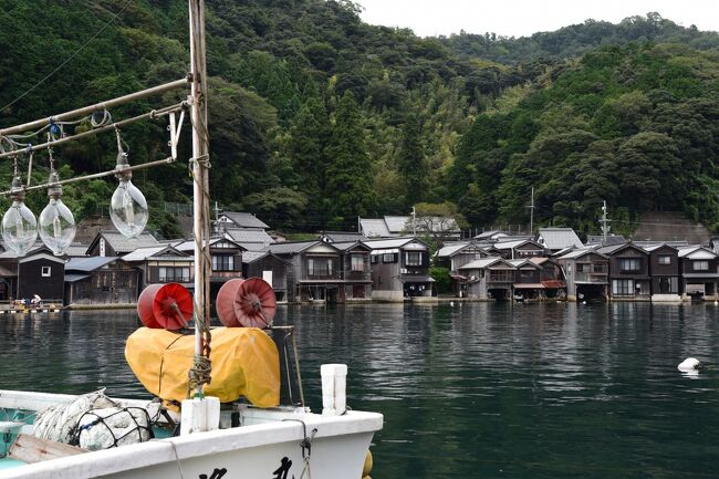 うんざりするような異常さで、今にも溶けてしまいそうだった夏の暑さも一息ついたので、「海の京都」を中心に、京都北部をじっくりと巡って来ました。<br /><br />旅の行程<br />　９月３０日　加悦、伊根<br />１０月０１日　宮津、黒谷、美山<br /><br />若狭湾に面する京都府与謝郡伊根町は、江戸時代に伊禰浦と呼ばれていた京都府最北部の丹後半島東岸の町で、直径１ｋｍあまりの小さな伊根湾は、鯨、イルカ、鰤、鮪、鰹、鰡、いか等が豊富に獲れる優れた漁場で、特に鰤漁と鯨漁が盛んに行われていました。<br /><br />京極氏が宮津藩主だった１６２２年～１６６６年には、鰤運上（鰤年貢）が湾外分は５５本だったのに対し、湾内分は１０００本と、伊根湾内の漁獲量が圧倒的に多かったことが窺われます。<br /><br />また、江戸時代から明治時代にかけて、１８，０００頭以上の鯨を捕獲したという記録も残されています。<br /><br />このように豊かな漁場に恵まれ、東の岬や南向きの湾口中央部にある青島が天然の防波堤となって日本海の荒波を防ぐ波静かな伊根湾は、入り江の背後に迫る山がそのまま海中深く落ち込む５ｋｍに及ぶ海岸線の水際ぎりぎりに、１階に舟庫、２階に居室を備える、狭い土地に生きる人々の知恵が結集された２３０棟余りの舟屋が集落を形成する、独特の景観を生み出しました。<br /><br />伊根の漁師さんは「トモブト」と呼ばれる小さな木造の舟で漁に出ておられましたが、この舟は天日にさらすと割れ、海に浮かべておくと腐るという厄介なものだったので、１階に海水を引き込んだ舟庫のある舟屋は、日陰に舟を陸揚げできるうえに、漁具の整備や出漁準備も容易にでき、漁師さんにとって欠かせない空間でした。<br /><br />伊根湾に沿って延びる町並みは、海側に切妻屋根妻入りの舟屋が、山側に切妻屋根平入りの母屋が向き合う、他に例のないコントラストを見せていますが、これは、かつて舟屋と母屋が庭と細い路地を介して繋がっていたのを、昭和初期にそれぞれを分断する形で道路が拡張整備されたことによるものだそうです。<br /><br />現在、漁船の大型化とともに舟屋もその役割を失いつつありますが、地元の方が言う『今も昔も変わらぬ姿』がいつまでも残ることを願うばかりです。