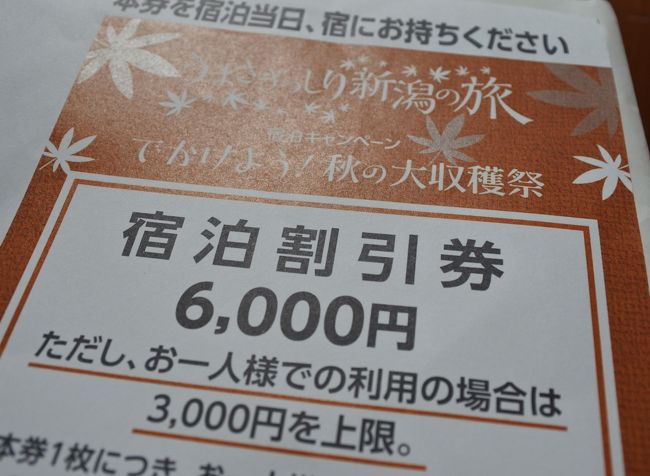 うまさぎっしり新潟の旅に応募。宿泊割引券6,000円が当選した!
