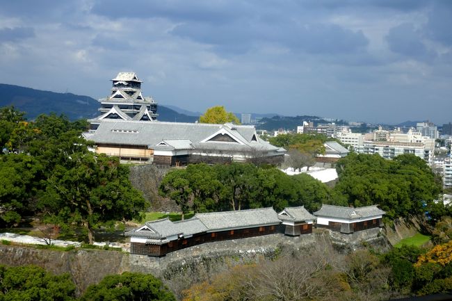 0953加藤神社から戌亥櫓のわきを通り二の丸公園へ　被害の大きさに愕然とする．二の丸広場では熊本県太鼓連盟による太鼓響演会を行っていた．始まったばっかり．最初の演目を聞く　無塩太鼓という熊本市中島校区の太鼓らしい．いたたまれず復興城主として寄付をした．何とか早く復興してほしい．その後城見櫓の６階展望茶屋が開放されているので登る．そのあと市役所の14階展望台に．熊本城は何回か見学したことはあるが，こんなに周りからゆっくり外観を見たことはなかった．何とか持ちこたえた飯田丸五階櫓や本丸御殿もよく見ることができた．<br />1100に4-5年ぶりに友人に会い，ホテル日航熊本の談話室で話した後，和食仲むらで懐石料理を食べる．友人は病気をしたこともあり，アルコールなしでの昼食となる．ランチだけカードを使えないなんてせこいね．最近こういう店増えたと思う．個人的には入りたくない．<br />その後友人の家に行ったのち，近くの益城町を通り熊本空港へ．益城町がまだかたずいていないことも愕然とした．1710発NH648便で帰京した．<br />震災後初の熊本．まだまだ復興途上，ビニールシートがおおかった．また民生用の復興が遅れている中で，熊本城は応急処置以外復興が進んでいないことも知った．他人ごとではない震災．準備を怠らないように．．