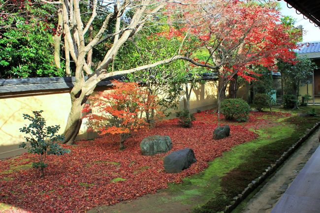 散紅葉にももう遅いかなぁと思いつつ大徳寺を散歩してきました～<br />大徳寺は、京都紫野にある禅宗の大寺院。<br />勅使門、三門、仏殿、法堂などの建物の他、二十二の塔頭があるとか<br />通年公開されているのは、4つほど<br />時折特別公開されるお寺もあります。<br />戦国時代の茶人として有名な千利休ゆかりの地でもあり<br />大徳寺の三門は、秀吉の怒りを招き、利休切腹のきっかけとなった三門です。<br />戦国武将のお墓などもあります。