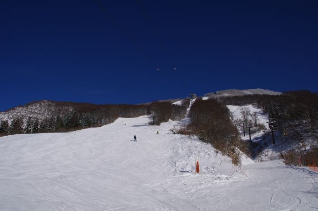 2016年12月29日(木)~30日(金)に新潟県のスキー場へ行きました。新幹線利用での1泊2日でスキー場2つ行ってみようと考えました。<br />1日目は「六日町八海山スキー場」へ、2日目は「神立高原スキー場」へ行きました。<br />宿泊は越後湯沢の「ホテルやなぎ」に泊まりました。<br />両スキー場ともバスでのアクセスが容易でした。「ホテルやなぎ」は越後湯沢駅東口のすぐ近くでした。行程は順調で、問題無かった。<br />直前まで雪不足が心配でした。<br />1日目の「六日町八海山スキー場」は雪不足で、下部7割くらいクローズで、上部の一部のみ滑走可能でした。良い天気で、眺望が素晴らしかった。<br />お客さんが程々で、のどかな雰囲気でした。上部だけのオープンでしたが、十分楽しめました。<br />2日目の「神立スキー場」は大雪で、雪は十分でした。ちょっと寒かった。お客さんが大勢来ていて、賑わっていました。大規模なスキーリゾートで、充実していました。上級コースがお客さんが少なく、降雪のお陰で、良い雪でした。