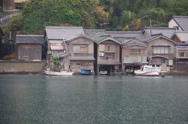 山陰旅行に行ってきました。<br />2日間休みが取れたので11月23日から11月27日まで4泊5日で、島根、鳥取、兵庫、京都とぐるっと回りました。初めての山陰だったので、日本100名城と有名な観光地を周る旅です。山陰は道が空いていて公共交通機関が不便なので自家用車が正解でした。<br />旅程はこんな感じ。<br />11月23日(水)　東京～安来　月山富田城　足立美術館　境港　松江泊<br />11月24日(木)　松江　出雲　温泉津温泉泊<br />11月25日(金)　石見銀山　三朝温泉泊<br />11月26日(土)　投入堂　鳥取砂丘　鳥取城　竹田城　丹波泊<br />11月27日(日)　篠山城　伊根の舟屋　天橋立　東京へ<br /><br />5日目最終日。篠山城から雨の高速道路を走って京都府丹後半島に来ました。定番ですが、伊根の舟屋と天橋立を見て帰路につきました。天気には恵まれませんでしたが、初めて訪れた場所で初めて見る景色は新鮮です。