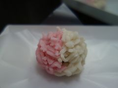 京都といえば和菓子です。予約して，新進和菓子屋さんの「作品」をいただきました。