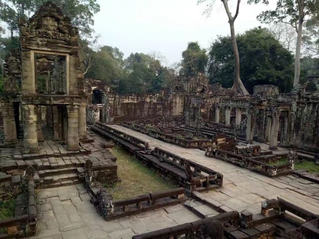 シェムリァプに遺跡が沢山有りますが、プリアカンは一つ広い遺跡です。12世紀の終わり頃ジャヤバルマン7世と言う王様の時代に建てられてお父さんの為です。アンコールトムから10分車でかかります。そして、中に2回の建物もあって、昔の大学だったそうです。そしてジャやバルマン7世の奥さんの彫刻も綺麗残っています。