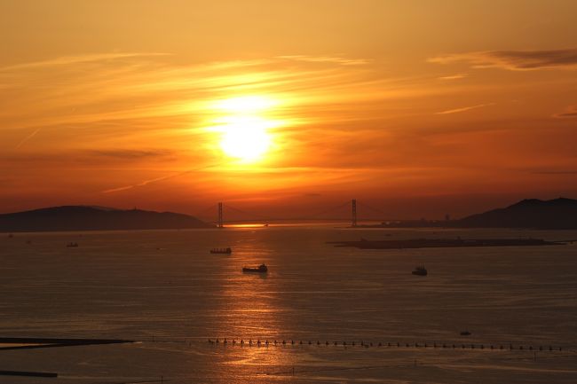 ３月と１０月に咲洲庁舎から<br />明石海峡大橋に夕日が重なるのを<br />遠望できます<br />イルカはいつも天気が良ければ<br />訪ねています