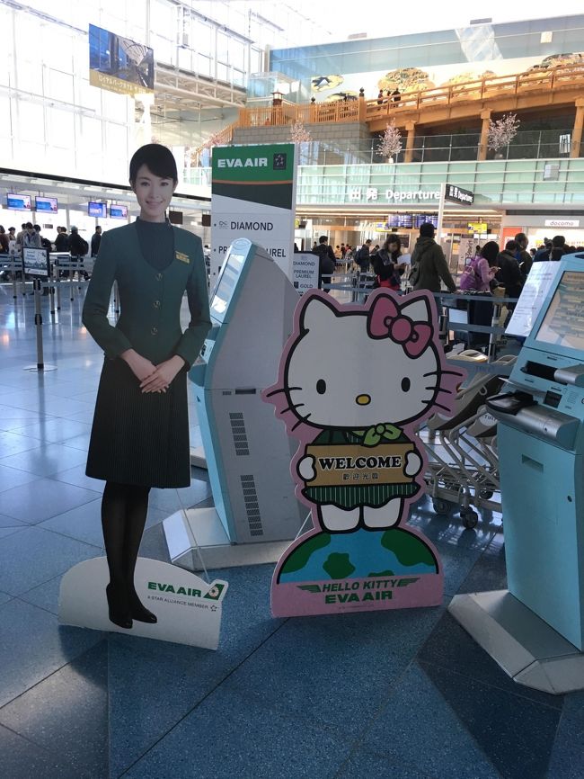 特典航空券で台湾に行ってきました。旅程が1日違いの長男とは現地集合現地解散。目的は台湾高速鉄道に乗ることと、ホウトンの猫村で猫を愛でること。あ、美味しいものもいっぱい食べなきゃ。台北に滞在しながら、殆ど台北市内観光はせず、台南と台北郊外に行きました。<br /><br />3月3日  羽田から台北松山空港へ。鼎泰豊本店で小龍包<br />3月4日  高鐡で台南日帰り旅<br />3月5日  平渓線 台北郊外ショートトリップ。猫三昧。<br />3月6日  マッサージしてもらい帰国、松山空港から羽田へ。<br /><br />初めてのエバー航空で台湾入り、先に台湾入りしていた息子と無事に現地ホテルで合流。一緒に夕食を食べ、高鐡改札の下見もしました。<br />