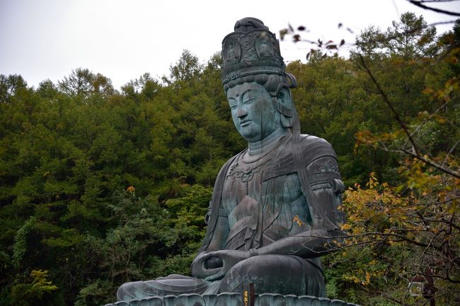 十和田市現代美術館から八甲田ロープウエー、城ケ倉大橋と見て浅虫温泉へ。<br />という行程を行く予定だったんだけど、102号線を走ってると通行止めのサインボードがあって、しょうがないので県道40号線で八甲田を越えて行きました。<br /><br />さすがに峠のあたりは、吹雪だったけど、道路に積もらない雪。<br />まだ、スタッドレスに替えていなかったので、少しヒヤヒヤしながら、「妻には大丈夫」なーんて言いながら走りました。<br />八甲田を下りながらたちまち雪は雨になり、小雨になり、青森市内に無事入りました。<br /><br />昭和大仏は、明日の予定だったんだけど、八甲田ロープウエー行かない分繰り上げ。<br />