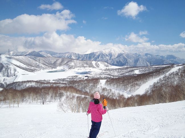 クリスマスの上越国際でのスキー旅行は雪不足のため満喫できず残念だったので、3月、娘のテスト休み期間を利用して春スキーに行ってきました。<br /><br />春休みまで待っていると雪がベタベタになってきそうだったので一刻も早く…と予定を調整しました。<br /><br />初日はかぐらみつまたで一日滑り、NASPAニューオータニに宿泊、翌日はホテル前のゲレンデ、NASPAスキーガーデンで滑りました。<br /><br />クリスマスの時は、雪がない上、小さい甥っ子たちと一緒に行っていて、雪遊び程度にしか滑っていなかったので、今回は滑りまくるぞ～と気合い十分。<br /><br />思う存分滑りまくり、1泊ですが春スキーをとっても満喫できました(^_-)-☆
