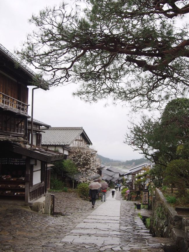 「長野県・阿智村で日本一の花桃を見よう！」<br /><br />今回の「春旅」は１年前に決めていた「憧れの花桃を見る為の旅」です。<br />過去のデーターをチェックして「確実に満開になる日」を狙い、近くの<br />「昼神温泉」のお宿も取り「準備万端」の予定でした。<br /><br />「阿智村」と言えば･･･「花桃」より「星空」に憧れる人の方が多い<br />場所かも知れません。「日本一の星空が見れる場所」でもあるんです。<br />私が訪れる日は偶然にも月が出ない新月････すなわち晴れれば満天の<br />星空が望める日でもあったわけですが････<br /><br />旅にトラブルと不運はつきものだ！　<br /><br />旅行出発前から知ってました。「花桃がまだツボミ状態」「その日雨予報！」<br />急に暖かい日が続き花が一気に開花する事＆天気予報がハズレる事を<br />願っていましたが･･･出発前の情報＆予想通りの状況になりました。(苦笑）<br /><br />でも終わってみれば苦労しつつも、とっても満足な「春旅」になりました。<br />今回は「阿智村」の他に長年憧れていた「木曽路」を旅するべく、木曽の<br />素敵なお宿にも泊まり「奈良井宿」「木曽福島宿」「妻籠宿」「馬篭宿」と<br />４つの宿場を周って来ました。どこも似ているようでまったく風情が違う<br />宿場町で････江戸時代に一気にタイムスリップした感覚に。<br />街道ウォーカーの血が騒ぐ、素敵な昔町をのんびり散策して来ました。<br /><br />歴史に触れ、自然と温泉と町並みを楽しむ「春旅」<br />雨だって風情？　花桃が遅れていて良かった？　大荒れの天気で星空？<br />温かい～おもてなしで不運も全て吹っ飛んだ春旅はどんな旅となったのか？<br /><br />今回は「馬篭宿編」です。坂道の風情ある宿場ですがその坂が雨だと大変で･･･<br /><br />&lt;春の木曽路＆花の昼神・１＞　「奈良井宿編」▼<br />http://4travel.jp/travelogue/11236590<br />&lt;春の木曽路＆花の昼神・２＞　「福島宿＆お宿編」▼<br />http://4travel.jp/travelogue/11237523<br />&lt;春の木曽路＆花の昼神・３＞　「雨の妻籠宿編」▼<br />http://4travel.jp/travelogue/11238693