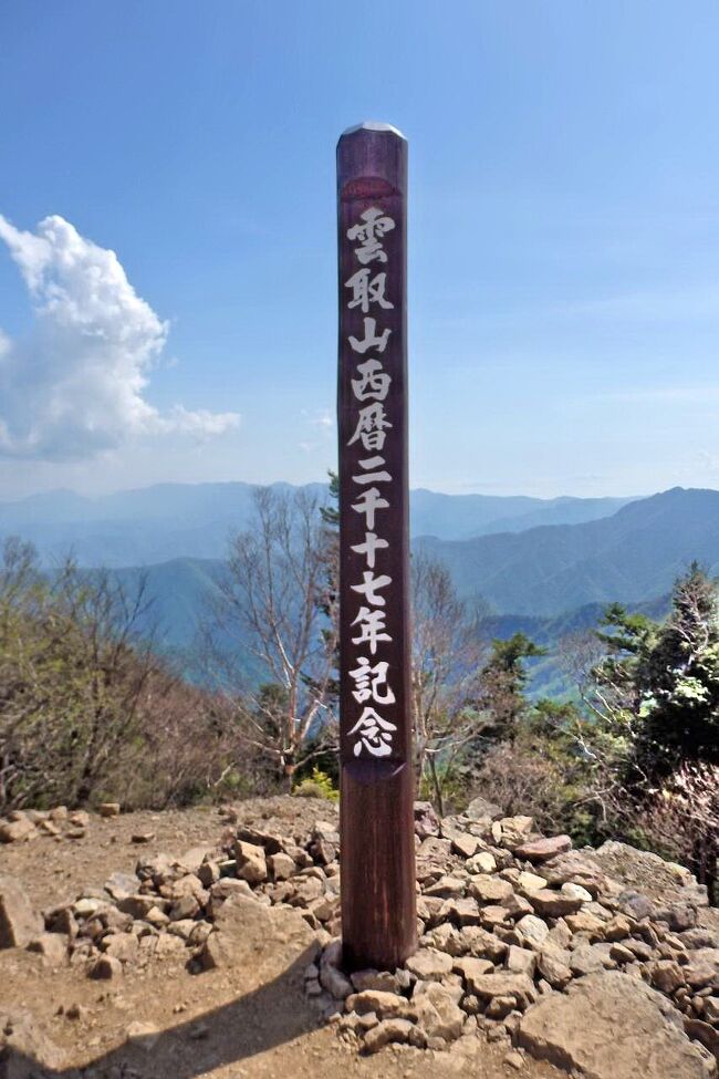 日本百名山の雲取山は東京・山梨・埼玉の３都県にまたがる山で、東京都唯一の2,000ｍ峰、かつ花の百名山でもあります。<br />ロングコースで宿泊が必要なため、なかなか行けなかったのですが、やっと５月下旬に山仲間４名で登ってきました。<br />登山コースはいくつかありますが、今回は奥多摩～三峯に抜けるルート。<br />スタート地点の鴨沢から山頂までは約10kmと長めですが、コース全体はよく整備されていて、危険個所も特に無く、全体的にゆるやかな登りなので、気持ちよく登れました。<br />標高2,017ｍの雲取山は、今年の西暦（2017年）と一致することから、「標高年」として登山家の間で今年は一段と注目を浴びています。<br />西暦と百名山の標高が合致するのは、越後駒ヶ岳(2,003ｍ)以来14年ぶり、次は美ヶ原(2,034ｍ)の17年後。<br />記念の年に登り、美しい花や景色を楽しむことが出来て、記憶に残る山行となりました。