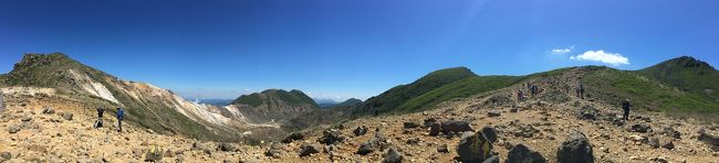 久住山登山をメインに久住周辺を楽しみました。牧ノ戸峠の登山口までは車でやまなみハイウェイをドライブ。緑も鮮やかでそれだけでも十分気持ち良かったです。登山口には8時には着いたのですが、梅雨前の快晴の土曜日…ほぼ満車状態でした。<br />お昼前には登頂。帰りは星生山も縦走しました。ミヤマキリシマの見頃まではもう少しという感じでしたが、イワカガミなどいろいろな花も楽しめました。<br />帰りは筋湯温泉で疲れを癒しました。