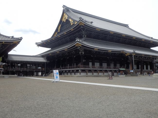 真宗本廟東本願寺，真宗大谷派の本山を参詣しました、境内にある二棟の巨大な木造建築物が御影堂と阿弥陀堂。両お堂を参詣後にお堂の姿と門に克明に彫られた彫刻をつぶさに鑑賞。<br />国の登録有形文化財に指定されている<br />写真は御影堂(ごえいどう)屋根の瓦は175,000枚(東本願寺のパンフレットによる)