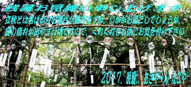 今年は例年になく、毎日暑い日が続きますね、名古屋の栄、若宮大通り沿いにある神社「若宮八幡社」。<br />ここの境内に願い事を書いた風鈴がたくさん吊るされるという、「風鈴まつり」が7/1~8/31まで開催されています。<br />
