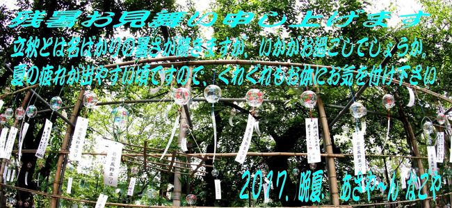 今年は例年になく、毎日暑い日が続きますね、名古屋の栄、若宮大通り沿いにある神社「若宮八幡社」。<br />ここの境内に願い事を書いた風鈴がたくさん吊るされるという、「風鈴まつり」が7/1～8/31まで開催されています。<br />