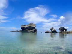 2017.7フィンランドの友人と沖縄旅行3-古宇利島ティーヌ浜（ハートロック）へ，海の家YOSHIKA，ワルミ大橋，嵐山展望台