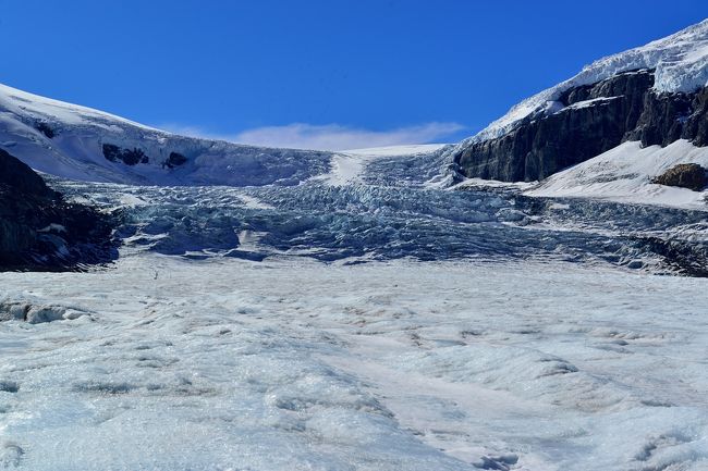 アイスフィールド・パークウェイをすすみ、巨大な氷河コロンビア大氷原から流れ出すアスバスガ氷河を雪上車で乗り込んで、散歩します<br />
