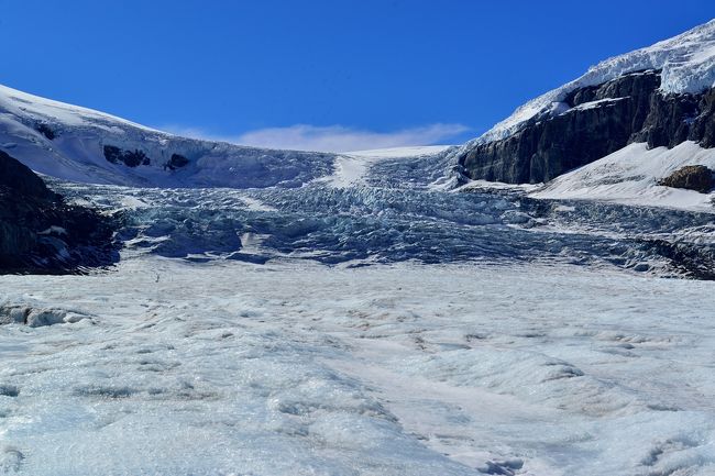 　アイスフィールド・パークウェイをすすみ、巨大な氷河コロンビア大氷原から流れ出すアスバスガ氷河を雪上車で乗り込んで、散歩します<br />