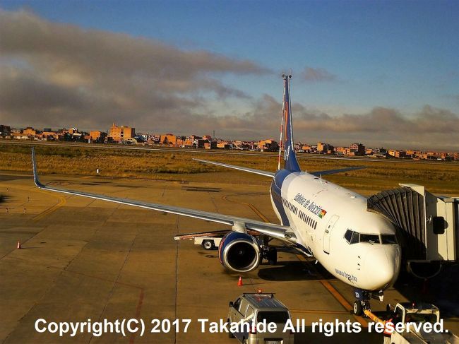 前回(2002年)は、ティワナク(Tiahuanaco：https://4travel.jp/travelogue/10026205)迄しか行けなかったため、今回はラパス(La Paz)以南へのリベンジです。<br />マイアミからラパスのエル・アルト国際空港(Aeropuerto Internacional de El Alto)へ到着後、ボリビアーナ航空(Boliviana de Aviación)に乗り継いでウユニ(Uyuni)へ直行します。<br /><br />ティワナク：https://ja.wikipedia.org/wiki/%E3%83%86%E3%82%A3%E3%83%AF%E3%83%8A%E3%82%AF<br />ラパス：https://ja.wikipedia.org/wiki/%E3%83%A9%E3%83%91%E3%82%B9<br />エル・アルト国際空港：https://ja.wikipedia.org/wiki/%E3%82%A8%E3%83%AB%E3%83%BB%E3%82%A2%E3%83%AB%E3%83%88%E5%9B%BD%E9%9A%9B%E7%A9%BA%E6%B8%AF<br />ボリビアーナ航空：https://ja.wikipedia.org/wiki/%E3%83%9C%E3%83%AA%E3%83%93%E3%82%A2%E3%83%BC%E3%83%8A%E8%88%AA%E7%A9%BA<br />ウユニ：https://ja.wikipedia.org/wiki/%E3%82%A6%E3%83%A6%E3%83%8B<br /><br />GPSによる旅程：http://takahide.hp2.jp/Bolivia/Bolivia.html