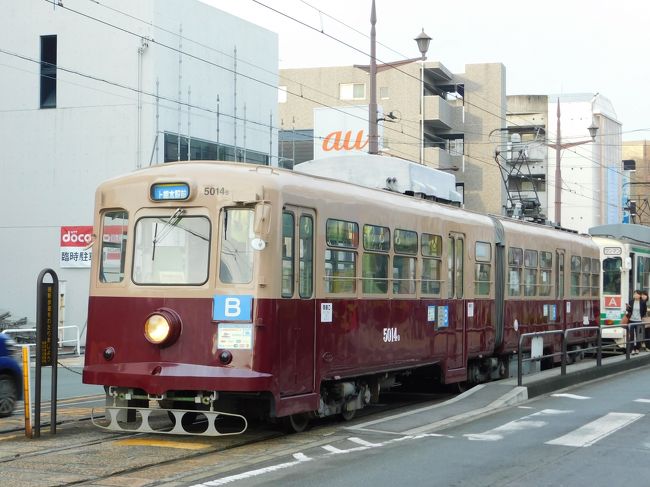 超絶クルマ社会の熊本県では、朝から晩まで列車に乗り続けるのが大好きな私でも片道14キロのクルマ通勤です。今日は年に2回の平日朝から出張の日で飲みかたまでの1日行程。だがしかし、午後に職場に戻らねばならず、この1日行程で私たちの業界での正常な判断では「タクシー」「代行」「1泊」なのですが、ここはあえて公共交通縛り。平日朝夕しか稼働しない5014号車に乗るチャンス。同業者会議に参加し、職場でプレゼン的なものをしたはずなのですが「熊本市電乗りに行っただけやんけ」と勘違いされるような1日となってしまいました。<br /><br />きっぷ:普通乗車券<br />旅程概要:川尻~上熊本~健軍町~動植物園~水前寺公園(出張先)~職場~水前寺公園(出張先)~水前寺~川尻