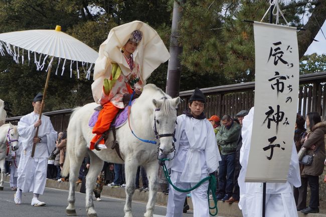 昨夜の興奮がまだ冷めやらぬ中ですが、今日はおん祭りの昼の部のお渡り式を拝見します。<br />これは、お旅所祭で芸能を奉納する芸能者および祭礼に関わる一行が奈良公園周辺を練り歩く行事。奈良県庁前を出発し、登大路を西へ。その後、近鉄奈良駅前を経由して、JR奈良駅前から三条通を上り、春日大社参道にあるお旅所に入るというコースです。全体としては、京都の時代祭りみたいな<br />感じですが、猿楽や田楽など芸能を奉納する芸能者の一団がちょっと特徴的かもしれません。<br /><br />第一番 日使(ひのつかい)  <br />第二番 神子(みこ) <br />第三番 細男・相撲(せいのお・すもう) <br />第四番 猿楽(さるがく) <br />第五番 田楽(でんがく) <br />第六番 馬長児(ばちょうのちご) <br />第七番 競馬(けいば) <br />第八番 流鏑馬(やぶさめ) <br />第九番 将馬(いさせうま) <br />第十番 野太刀(のだち)他 <br />第十一番 大和士(やまとざむらい)[3] <br />第十二番 大名行列(だいみょうぎょうれつ)<br /><br />その後は、芸能を奉納する御旅所祭。今ではもうほとんど死滅してしまったスローテンポの演芸が延々続いて、今の感覚でいえば、かったるいんですが、それが天平の薫り。悠久の時の流れを感じるひとときです。<br /><br /><br />