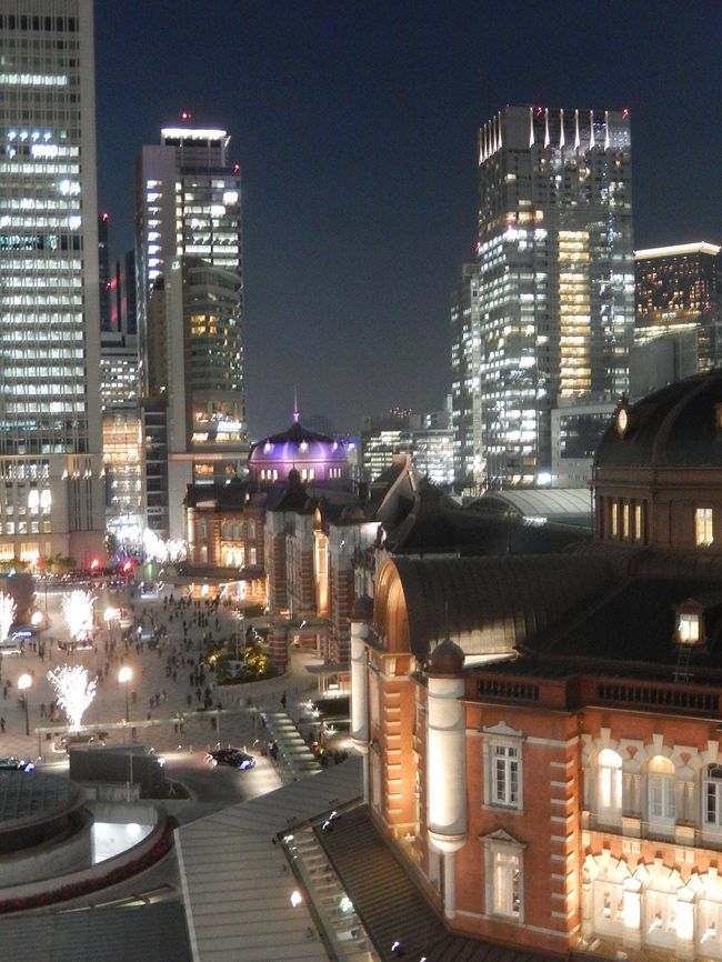 冬至の日、午後5時頃にJPタワーの屋上ガーデンより東京駅丸の内広場付近の夜景を見ました。<br /><br /><br /><br /><br />*JPタワーの屋上ガーデンより見られる東京駅丸の内広場付近の風景