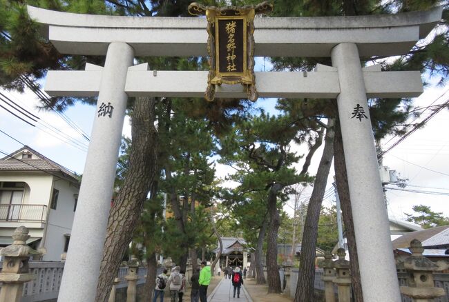 かつての有岡城の『岸の砦』があったとされる、猪名野神社の紹介です。伊丹城や有岡城の時代に先立つ延喜4年(904年)、この地に勧請された古社とされます。(ウィキペディア、日本百・続百名城公式ガイド)